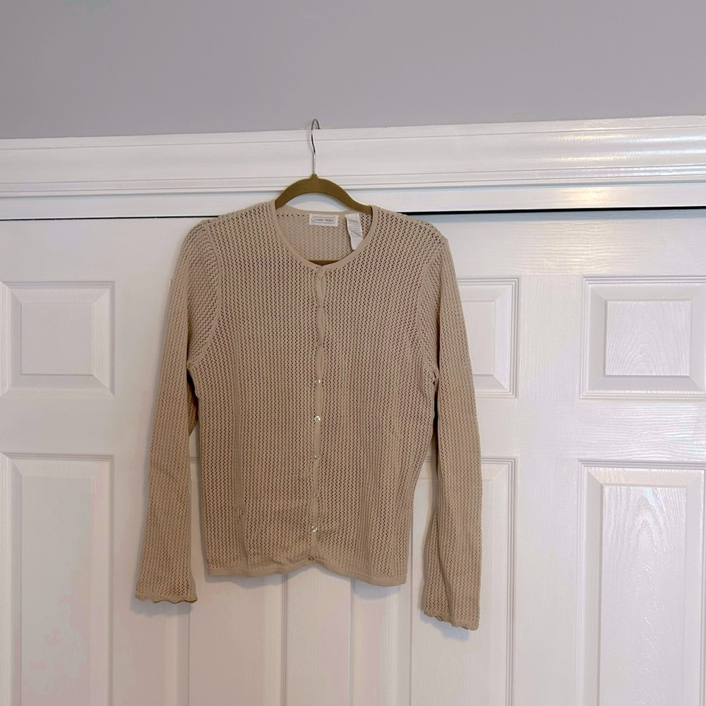 JEANNE PIERRE Light Tan  100% Cotton Knit Sweater - size Medium